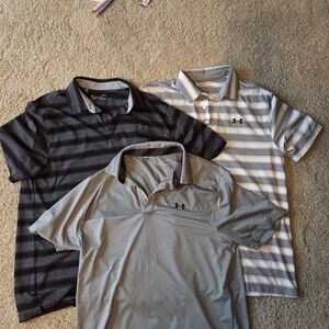 Under Armour Drifit Golf Polo Shirt Trio - Black, Gray, White Mens LARGE
